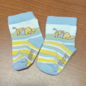 Winnie The Pooh Disney Blue and Yellow Striped Baby Socks 0-3 Mo